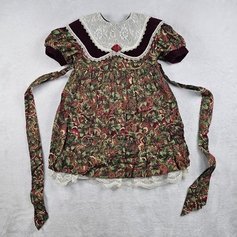 Vtg 90's Beaux Age Dress Girls 18 Months Lace Bib Ruffle AOP Floral Cottagecore